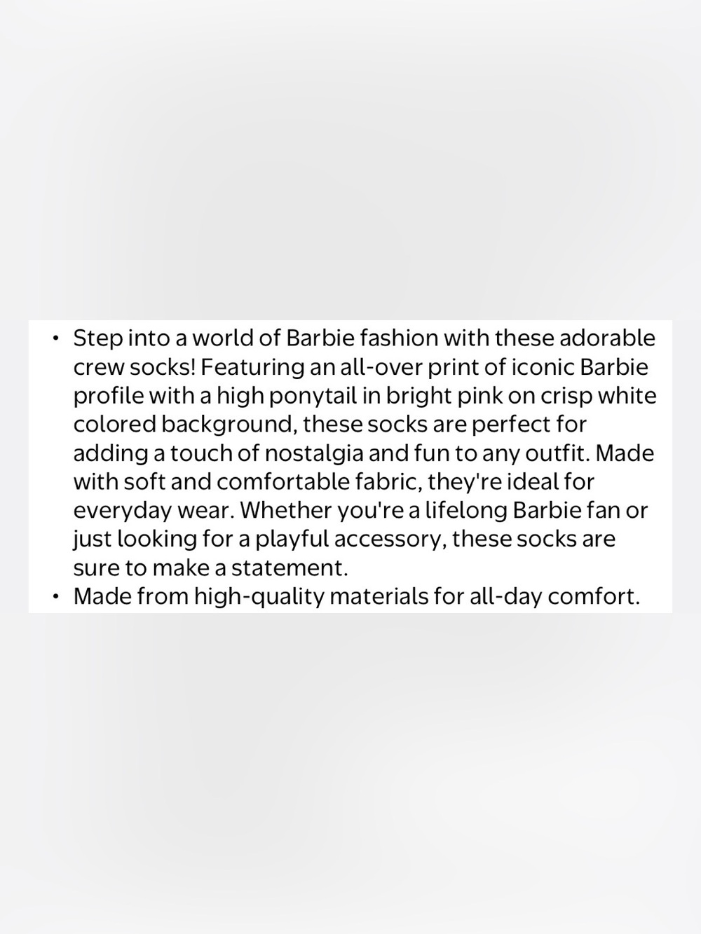 Barbie White Crew Socks with Bright Pink Logo and Silhouette - Picture 4 of 4